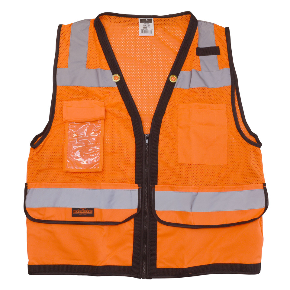 Radians SV59Z-2ZOD-L Type R Class 2 Heavy Duty Surveyor Safety Vest With Zipper | Hi-Vis Orange | Large Size | Case of 24 Units