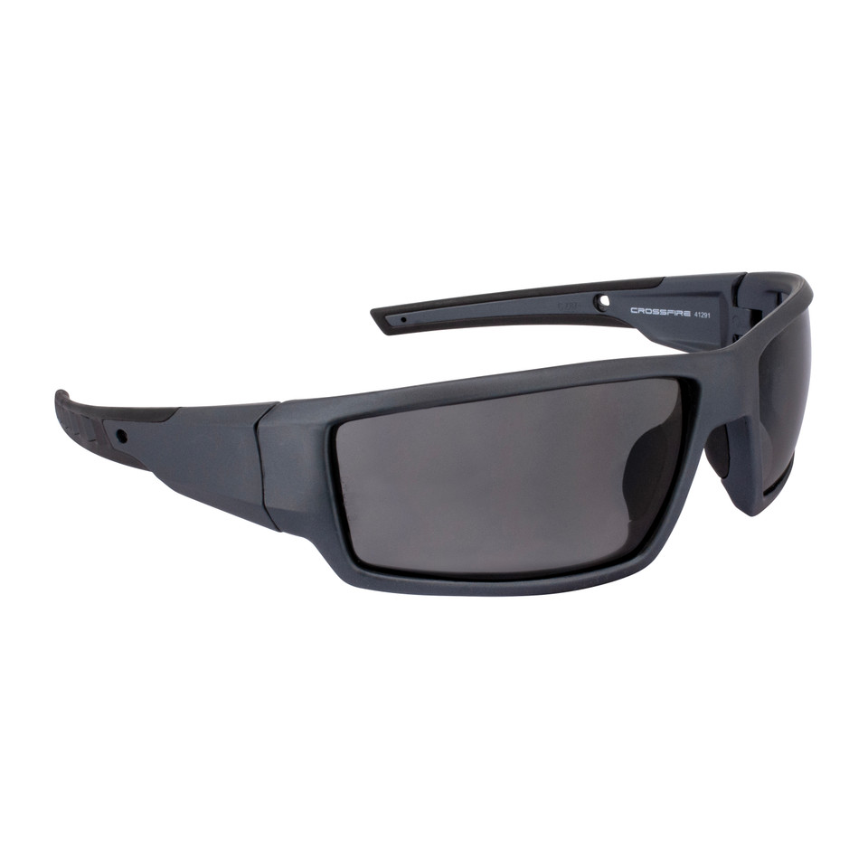 Crossfire 41291 Cumulus Premium Safety Glasses | Aluminum Gray Frame | Smoke Lens | Box of 12