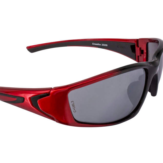 Crossfire 23233 RPG Premium Safety Glasses | Shiny Black/Pearl Red Frame | Silver Mirror Lens | Box of 12