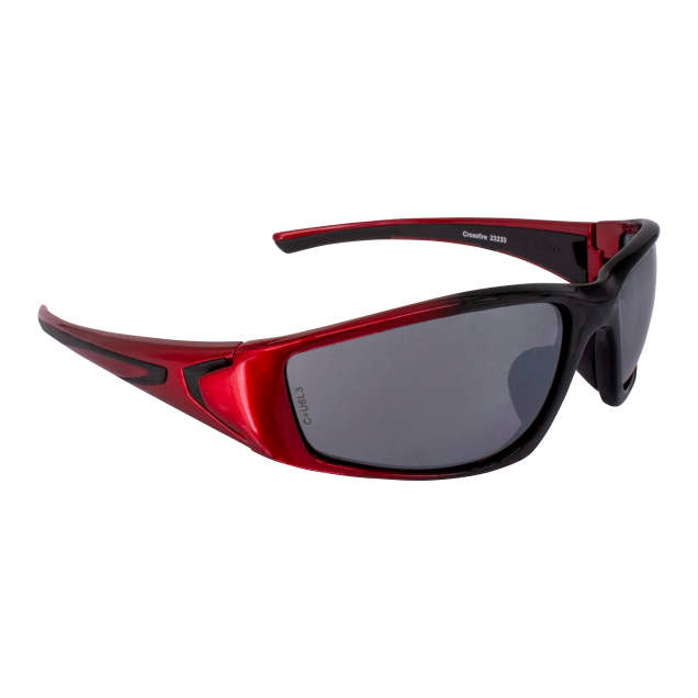 Crossfire 23233 RPG Premium Safety Glasses | Shiny Black/Pearl Red Frame | Silver Mirror Lens | Box of 12