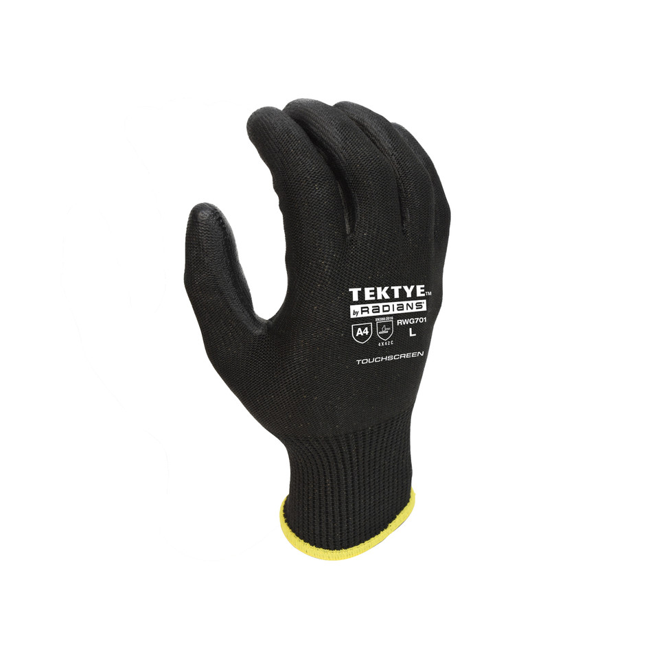Radians RWG701M TEKTYE A4 Cut Protective Work Gloves | Touchscreen | Black | Medium Size | Box of 12 Pairs