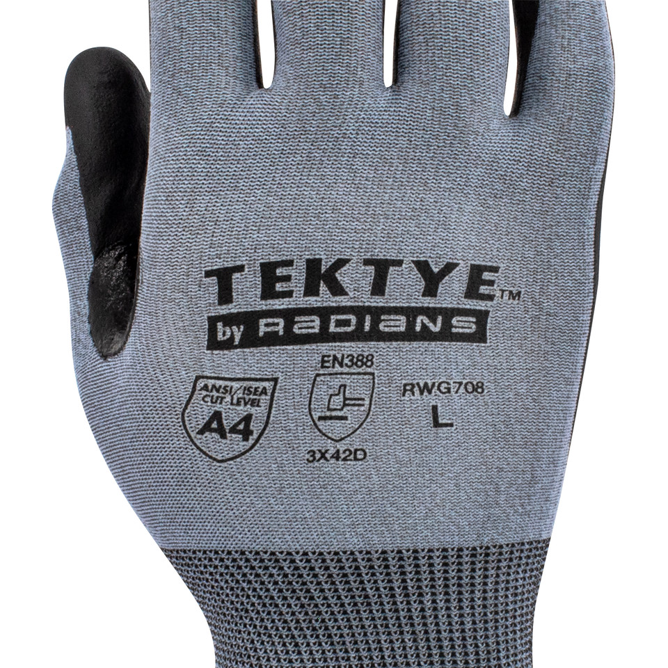 Radians RWG708XL TEKTYE A4 Cut Protective Work Gloves | Reinforced Thumb | Gray | X-Large Size | Box of 12 Pairs