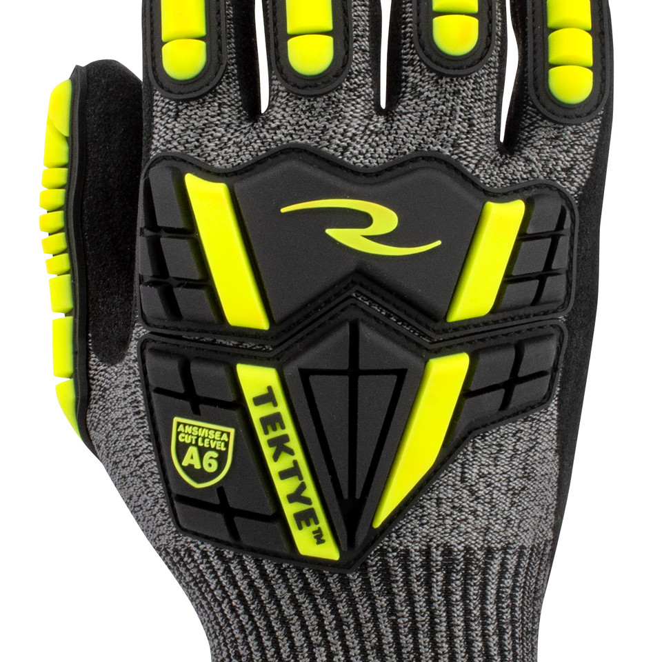 Radians RWG723XS TEKTYE A6 Cut Protective Work Gloves | TPR Back | Black/Gray | X-Small Size | Case of 10 Boxes of 12 Pairs in Each Box