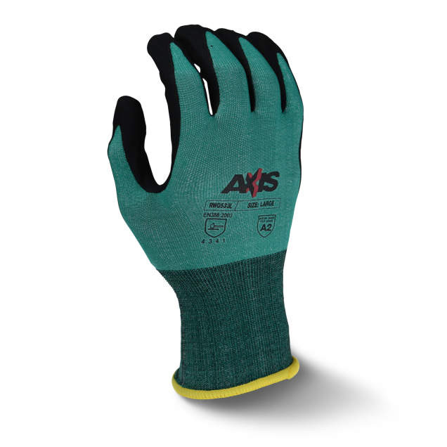 Radians RWG533XS AXIS A2 Cut Protection Work Gloves | Foam Nitrile Palm | Green | X-Small Size | Case of 10 Boxes of 12 Pairs in Each Box