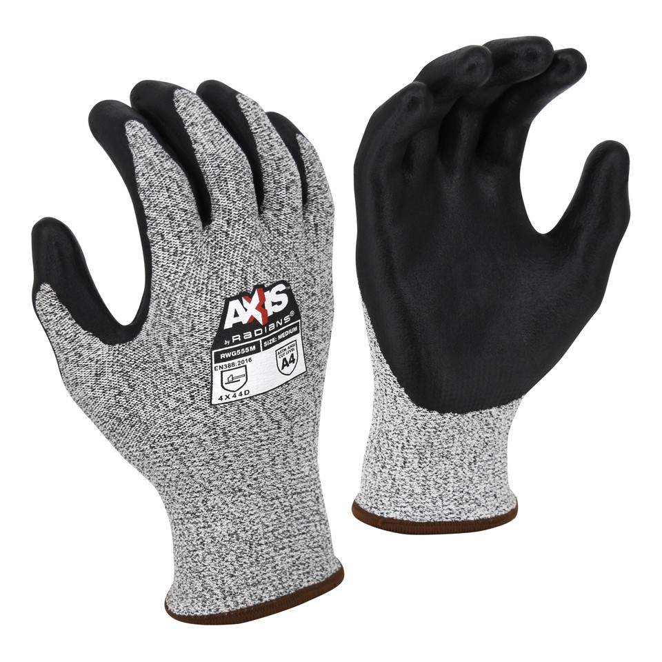 Radians RWG555S AXIS A4 Cut Protection Work Gloves | Foam Nitrile Palm | Gray | Small Size | Case of 10 Boxes of 12 Pairs in Each Box