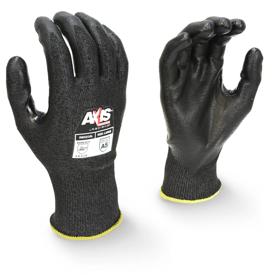 Radians RWG535L A5 Cut Protection Work Gloves | Touchscreen | Black | Large Size | Box of 12 Pairs