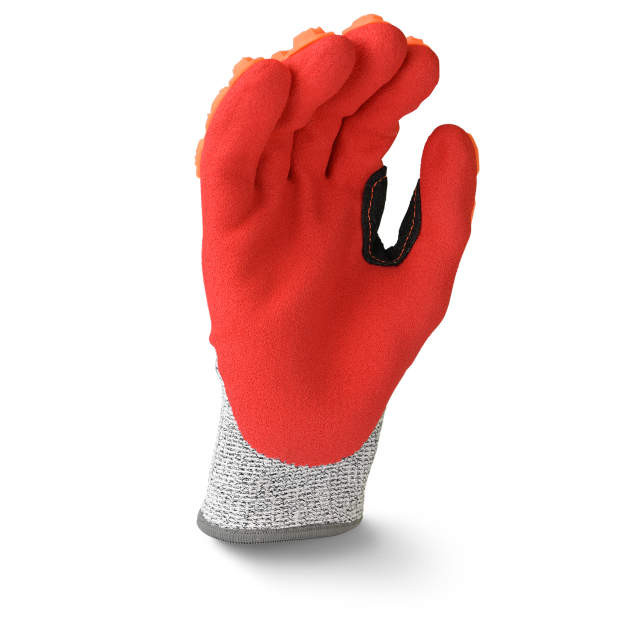 Radians RWG603RS A5 Cut Protection Work Gloves | Sandy Foam Nitrile Palm | Gray/Red/Orange | Small Size | Case of 6 Boxes of 12 Pairs in Each Box