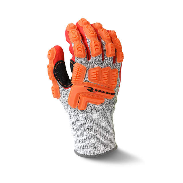 Radians RWG603RM A5 Cut Protection Work Gloves | Sandy Foam Nitrile Palm | Gray/Red/Orange | Medium Size | Case of 6 Boxes of 12 Pairs in Each Box