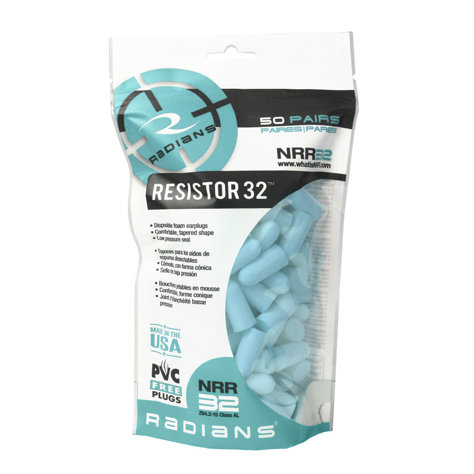 Radians Resistor FP70ABG50 - Uncorded 32 NRR Disposable Foam Earplugs | Tapered Bullet Shape | Aqua | Box of 6 Packs of 50 Pairs Each