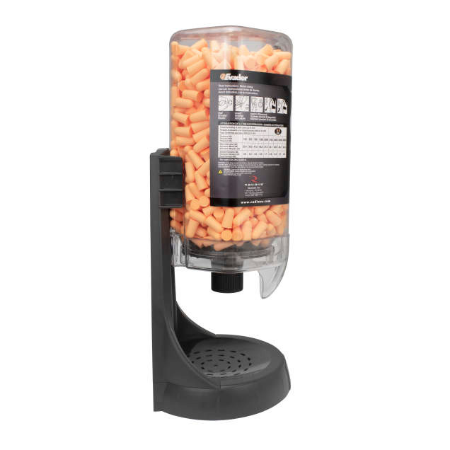 Radians FPD-500L94 Refillable Dispenser with EVADER 33 NNR FP94 Earplugs | Tapered Bullet Shape | Uncorded | Light Orange