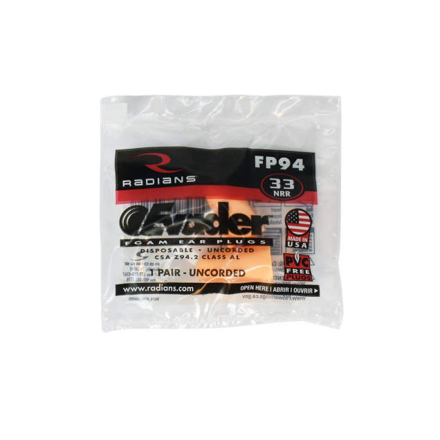 Radians EVADER FP95 - Corded 33 NNR Smaller Disposable Foam Earplugs | Tapered Bullet Shape | Light Orange | Case of 10 Boxes of 200 Pairs in Each Box
