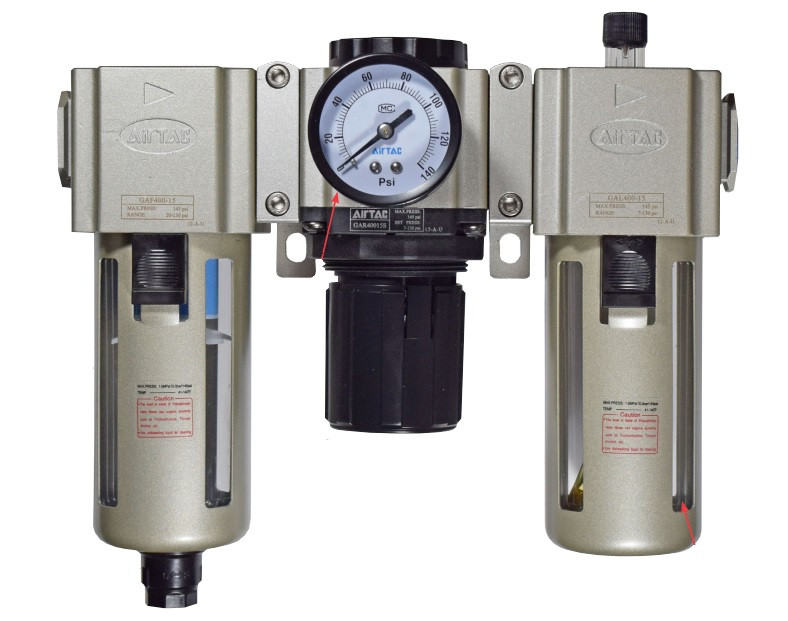 Sioux Tools 1670 1/2" 3-Piece FRL Combination Unit | 40 Micron Filter | EZ Adjust Drip Rate | Metal Bowl with Gauge
