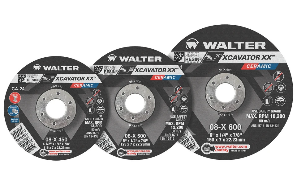 Walter Surface Technologies 08X705 XCAVATOR XX 1/4" Type 27S Angle Grinder Grinding Wheel | 5/8" - 11 (Metal Hub) Arbor Hole | 7" Diameter | Sold by Box of 10