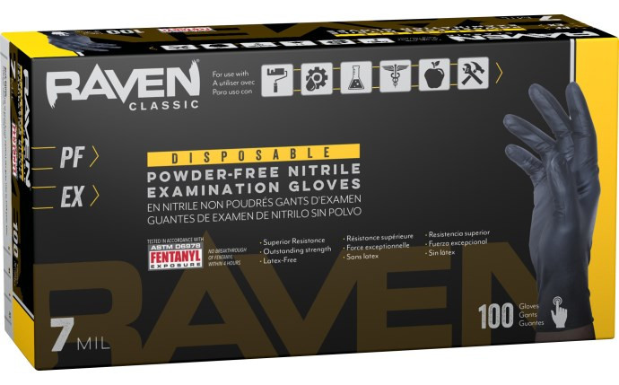 SAS Safety 66517 Raven Powder-Free Exam Grade Nitrile Disposable Gloves | 7 Mil | Medium | Sold by Box of 100