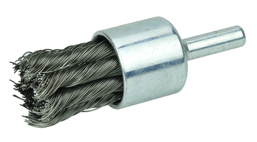 Weiler 10026-WEILER Knot Wire End Brush | 3/4" Brush Diameter | 0.02" Wire | 25000 RPM | 1/4" Stem Diameter | Steel Fill