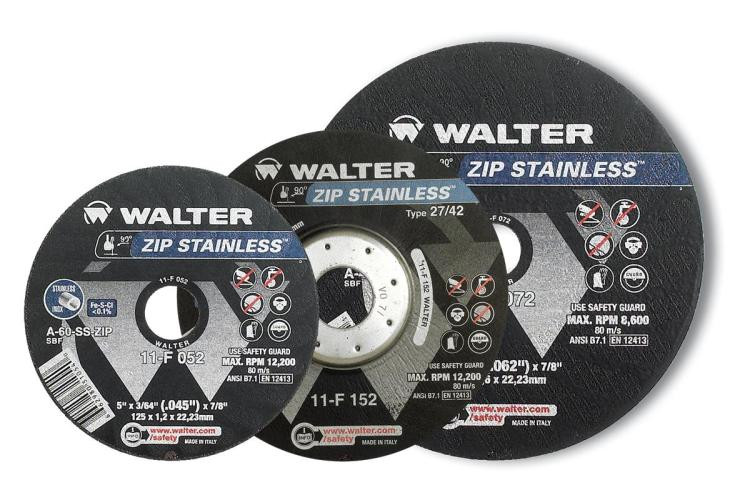 Walter Surface Technologies 11F172 ZIP STAINLESS Cut-Off Wheel | Type 27 | 7" Diameter | 1/16" Thickness | 7/8" Arbor Hole | A-46 Grade | Sold by Box of 25