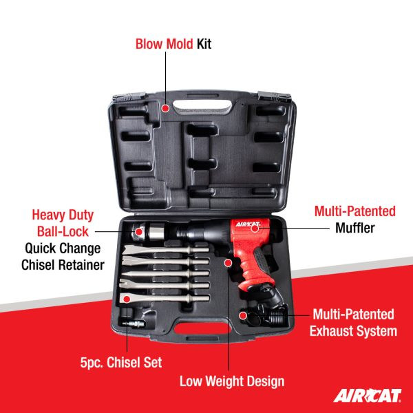 Aircat Pneumatic Tools 5100-A Super Duty Air Hammer Kit | .401" Shank | 3000 BPM | 2-5/8" Piston Stroke | Quick Change