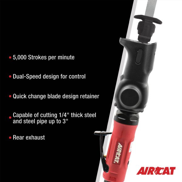 Aircat Pneumatic Tools 6355-A Reciprocating Air Saw | 1/4" Steel - 3" Steel Pipe Cutting Capacity | 5000 SPM | Rear Exhaust