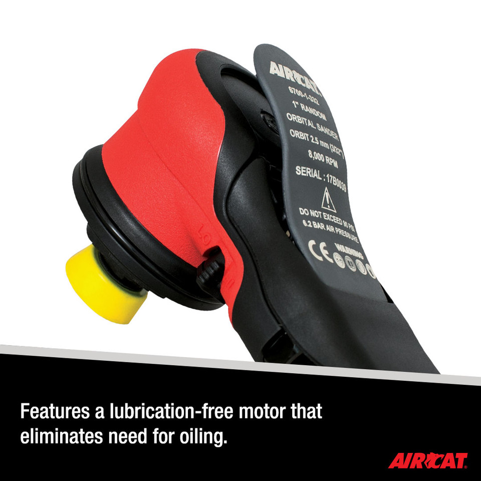 Aircat Pneumatic Tools 6700-1-332 Non Vac Nib Palm Sander | 1" Pad Size | 8000 RPM | 3/32" Orbit | Hook & Loop