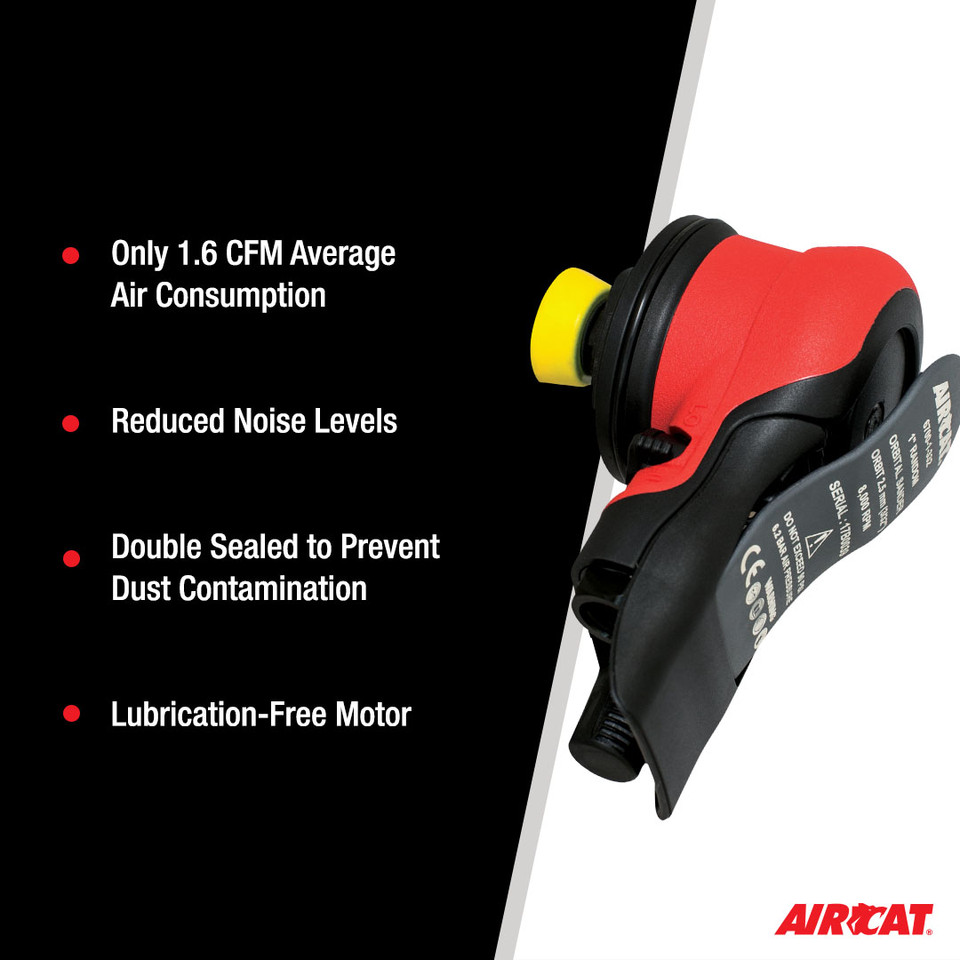 Aircat Pneumatic Tools 6700-1-332 Non Vac Nib Palm Sander | 1" Pad Size | 8000 RPM | 3/32" Orbit | Hook & Loop