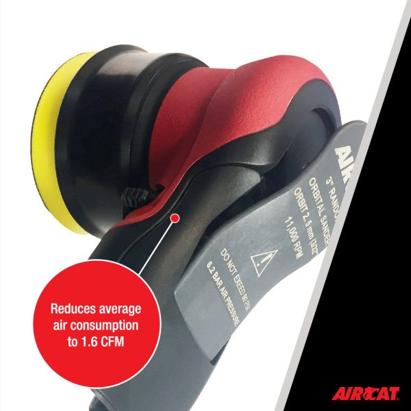 Aircat Pneumatic Tools 6700-3-336 Non Vac Orbital Palm Sander/Polisher | 3" Pad Size | 11000 RPM | 3/32" Orbit | Hook & Loop