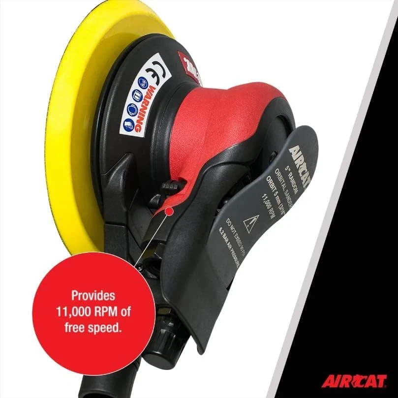 Aircat Pneumatic Tools 6700-5-336 Non Vac Orbital Palm Sander | 5" Pad Size | 11000 RPM | 3/16" Orbit | Hook & Loop