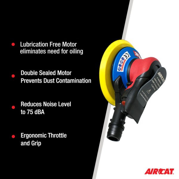Aircat Pneumatic Tools 6700-6-332SV Self Vac Orbital Palm Sander | 6" Pad Size | 11000 RPM | 3/32" Orbit | Hook & Loop