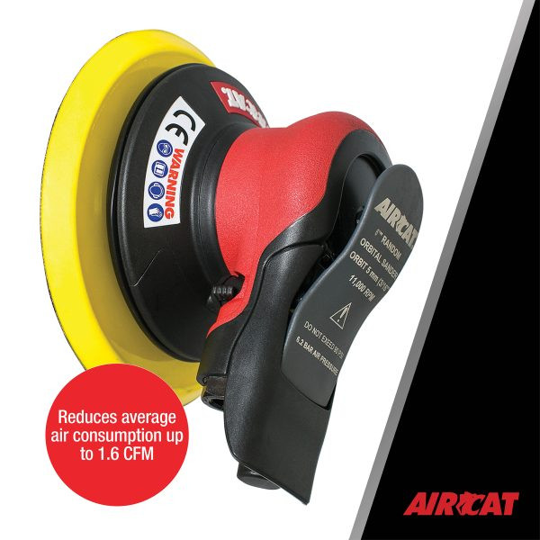 Aircat Pneumatic Tools 6700-6-336 Non Vac Orbital Palm Sander | 6" Pad Size | 11000 RPM | 3/16" Orbit | Hook & Loop