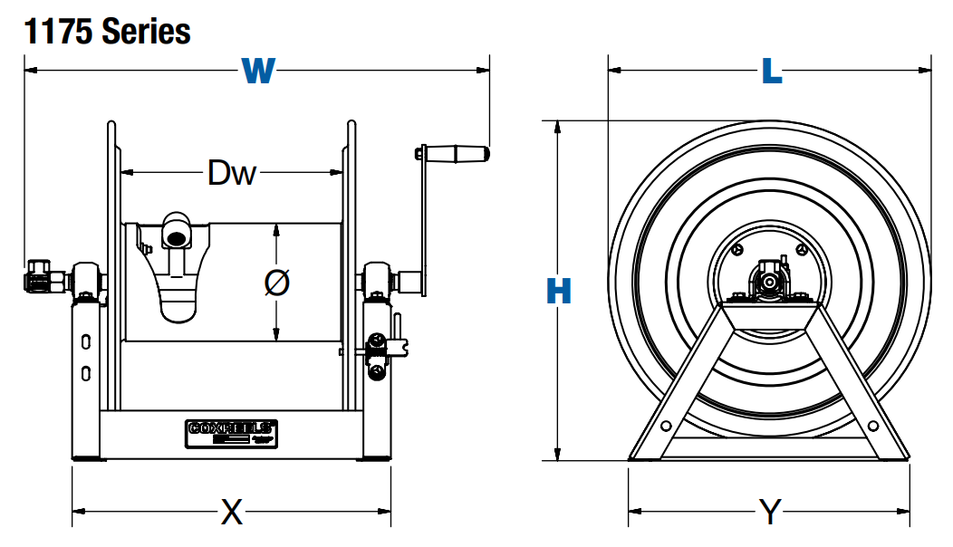 Coxreels 1175-6-150-A Compressed Air Motor Rewind Hose Reel | 1175 Series |  1 Hose Diameter | 150' Hose Length | 3000 Max PSI