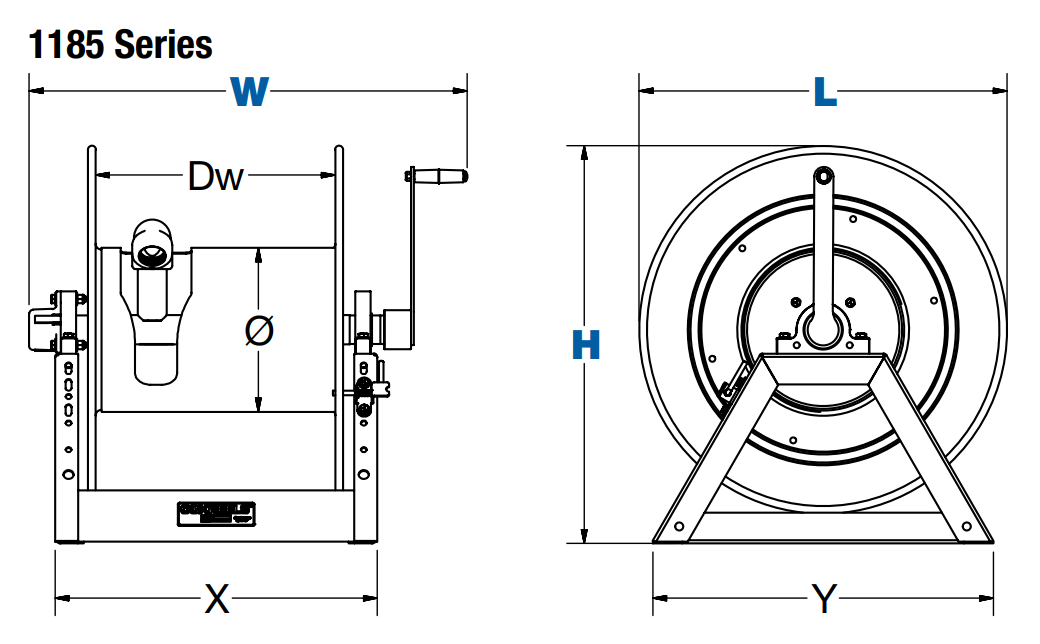 Coxreels 1185-3324-EA Electric 115V AC Motor Rewind Hose Reel, 1185 Series, 1 1/2 Hose Diameter, 175' Hose Length