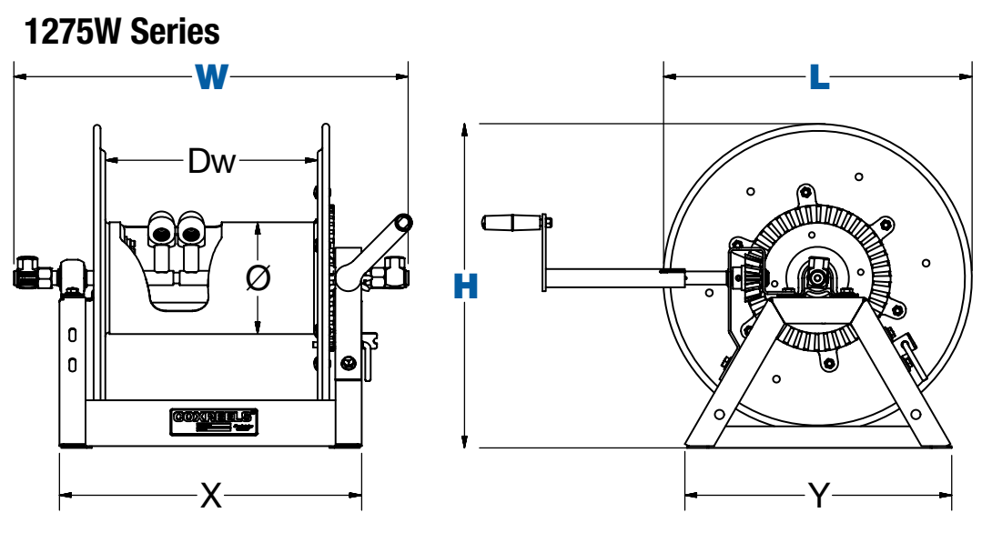 Coxreels 1275W-3-100-C Dual Hose Hand Crank Welding Reel, 1275W Series, 3/8  Hose Diameter, 100' Hose Length