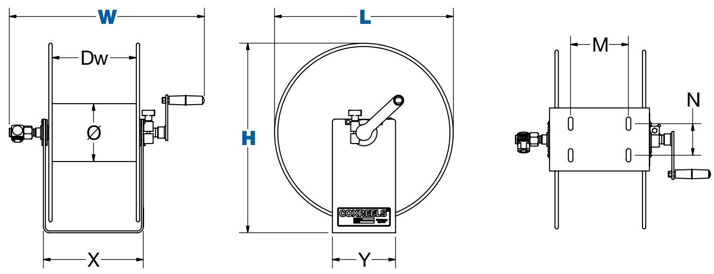 Coxreels 117-3-400 Hand Crank Hose Reel, 100 Series