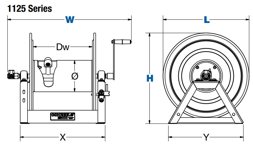 Coxreels 1125-4-325 Hand Crank Hose Reel, 1125 Series, 1/2 Hose Diameter, 325' Hose Length