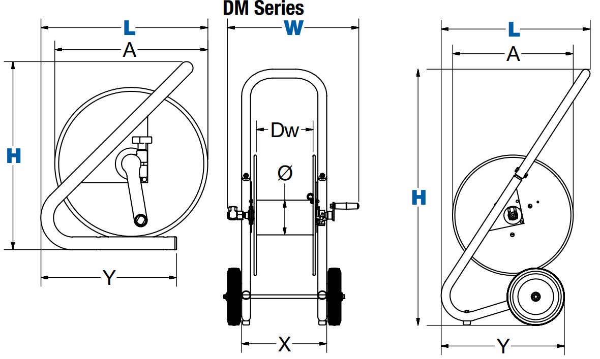 Coxreels 117-3-200-DM Hand Crank Dolly Hose Reel, DM Series, 3/8 Hose  Diameter, 200' Hose Length