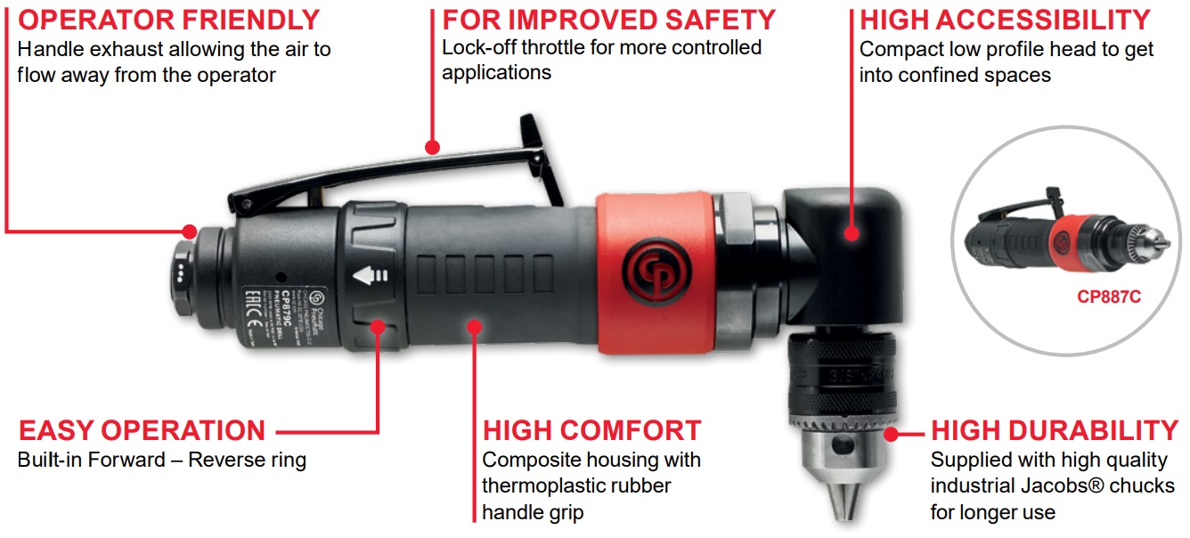 Chicago Pneumatic 879C 3/8" Reversible Angle Drill