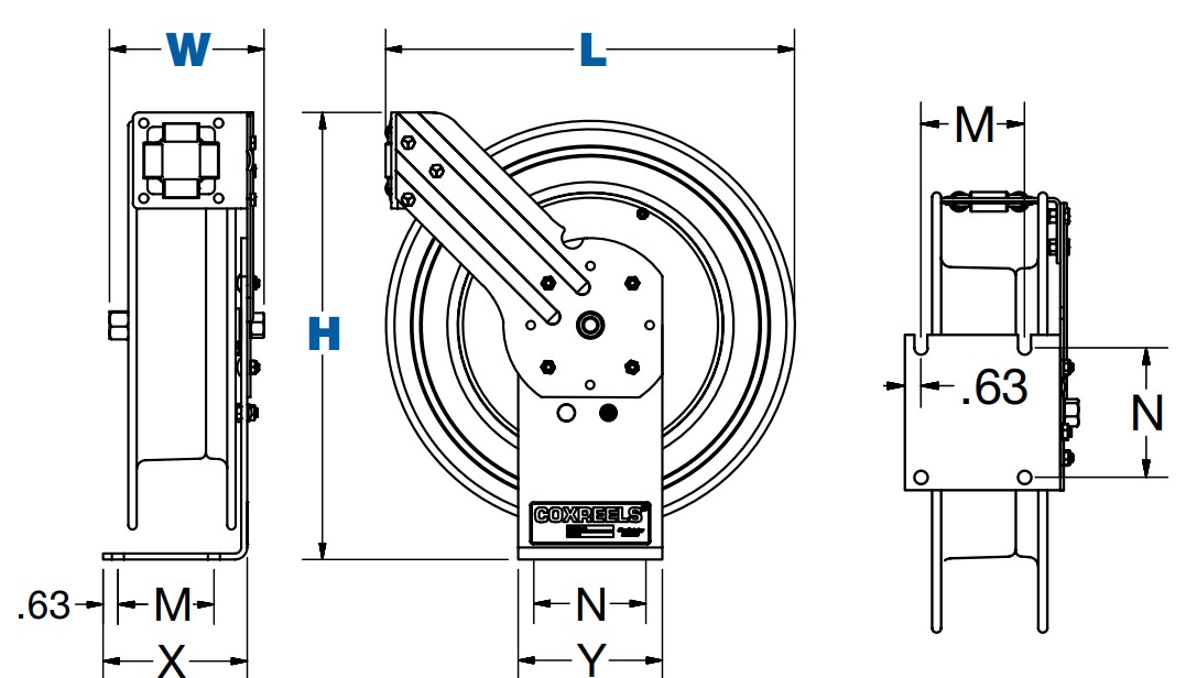 Coxreels EZ-P-LP-350 Performance Spring Rewind Hose Reel, EZ-P Series, 3/8  Hose Diameter, 50' Hose Length