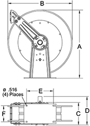 Reelcraft TH86050 OMP Dual Hydraulic Spring Retractable Hose Reel, 3/8 in. Hose  Diameter, 50 Ft. Hose Length