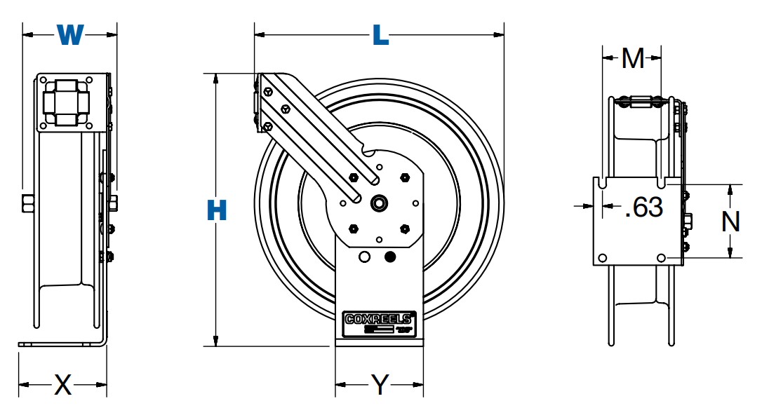 Coxreels P-W-140 Dual Hose Spring Rewind Hose Reel, P-W Series, 1/4 Hose  Diameter, 40' Hose Length