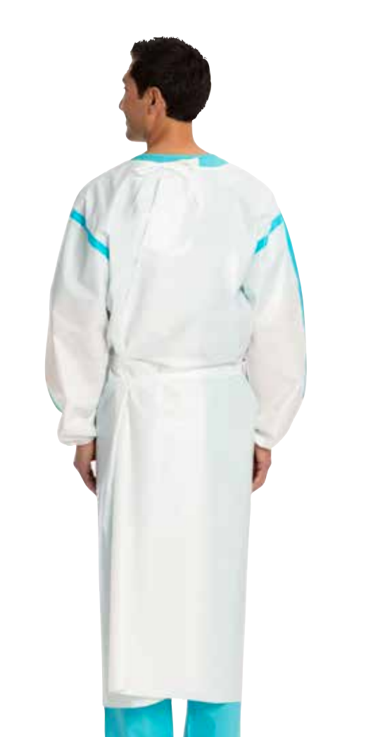Level 2 Medical Gown White with Blue Trim Disposable