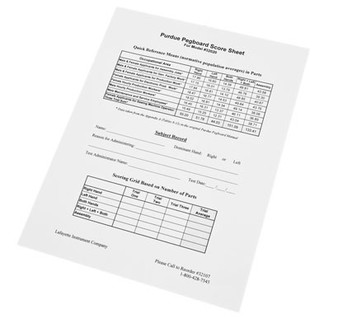 Purdue Pegboard Test Scoring Forms - Pack of 25