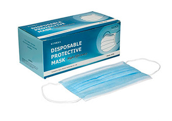 Disposable 3 Ply Face Masks with Ear Loops and Adjustable Nose Clips, Box of 50