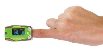 Baseline Pediatric Fingertip Pulse Oximeter being modeled with finger inserted