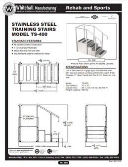 One Sided Training Stairs Whitehall TS-400 Spec Sheet