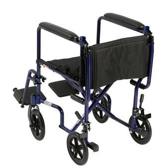 Drive, 17" Seat, Lightweight Transport Wheelchair, Blue Arms Folded