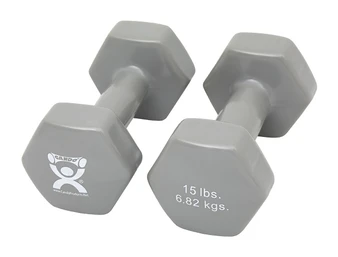 CanDo Vinyl Coated Dumbbell - 15 lbs pair (Silver)