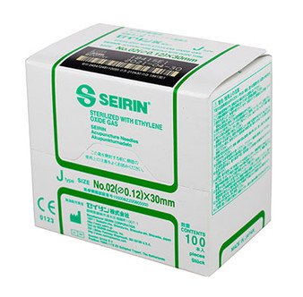 SEIRIN J-Type Acupuncture Needles, Size 00/02 (0.12mm) x 30mm, 100 ct.