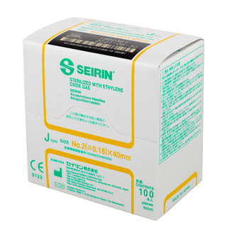 SEIRIN J-Type Acupuncture Needles, Size 2 (0.18mm) x 40mm, 100 ct.