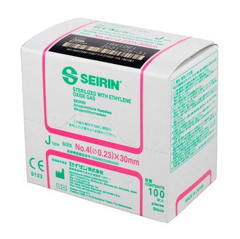 SEIRIN J-Type Acupuncture Needles, Size 4 (0.23mm) x 30mm, 100 ct.