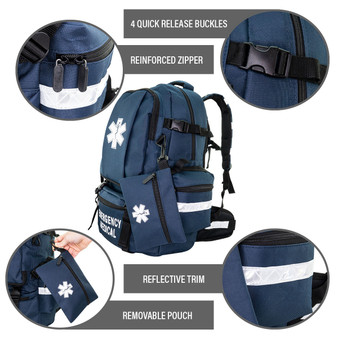 LINE2design Large Medical Backpack (21.25" x 14" x 12", Navy) Zipper and Locks