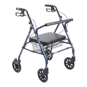 Heavy Duty Bariatric Walker Rollator, Large Padded Seat (Blue)